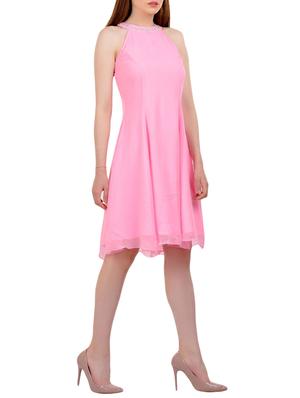 pink georgette fit & flare dress - 14070128 - Standard Image - 2