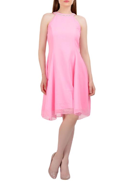 pink georgette fit & flare dress - 14070128 - Zoom Image - 1