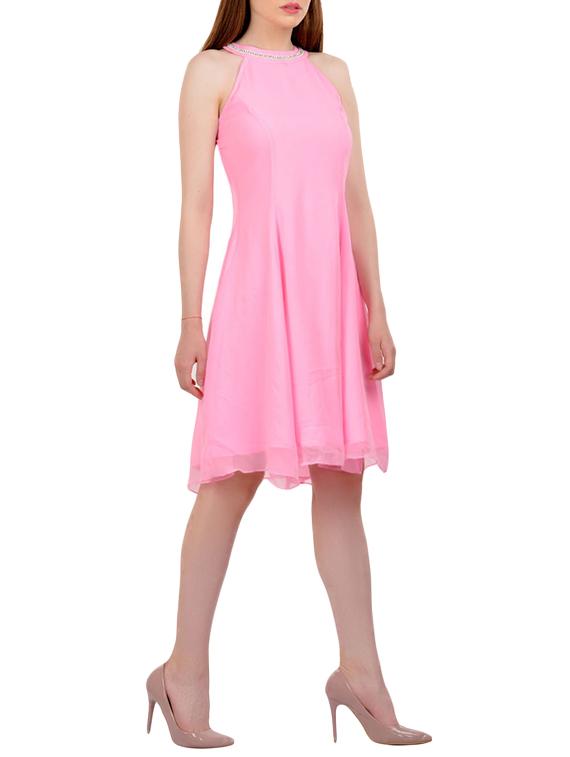 pink georgette fit & flare dress - 14070128 - Zoom Image - 2