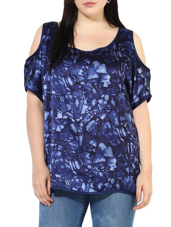 dark blue printed satin regular top - 14070646 - Zoom Image - 1