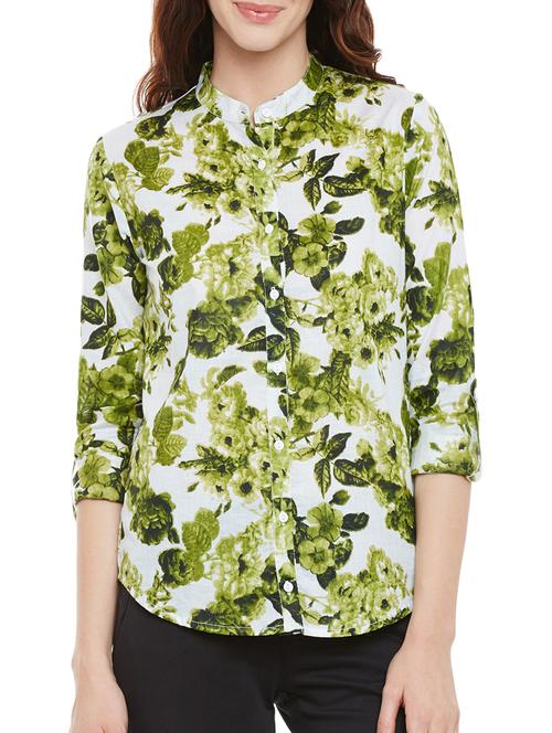 green floral printed cotton regular shirt - 14073777 - Standard Image - 1
