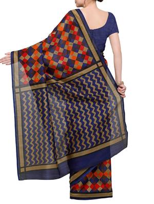 blue silk printed saree with blouse - 14076409 - Standard Image - 2
