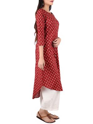 maroon cotton high-low kurta - 14077068 - Standard Image - 2