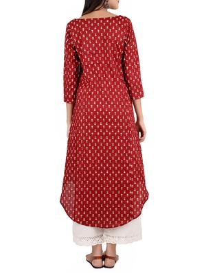 maroon cotton high-low kurta - 14077068 - Standard Image - 3