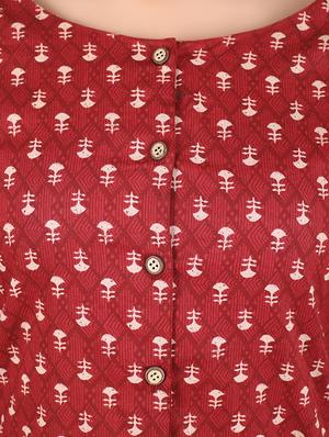 maroon cotton high-low kurta - 14077068 - Standard Image - 4