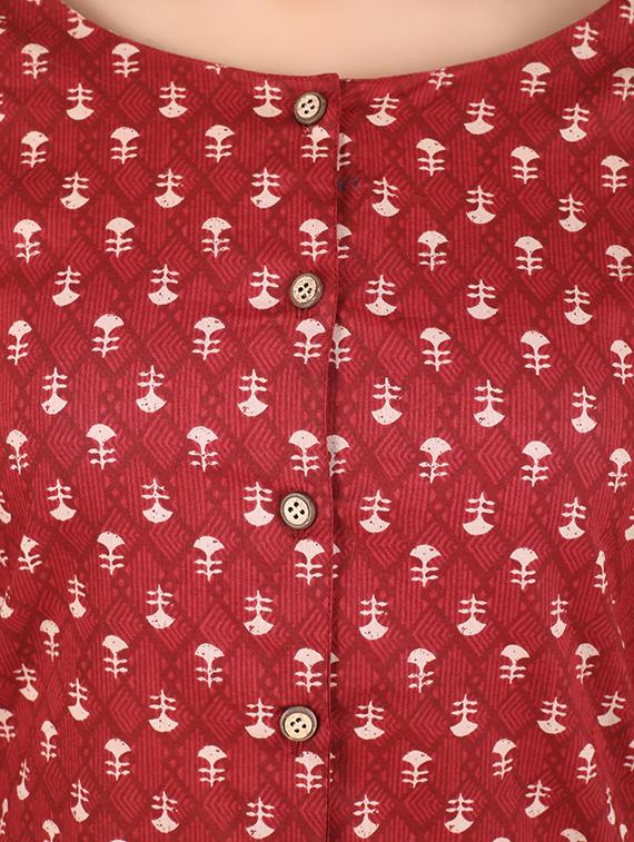 maroon cotton high-low kurta - 14077068 - Zoom Image - 4