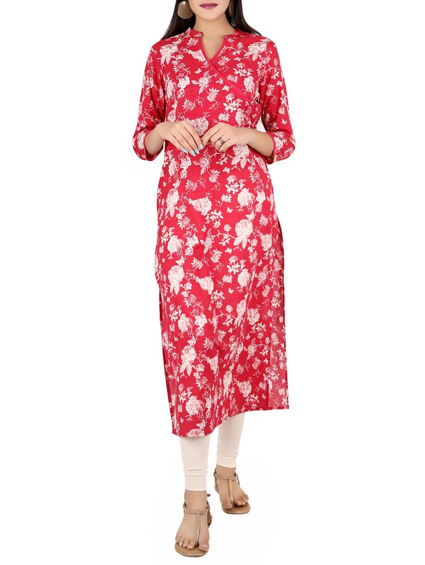 red cotton straight kurta - 14077075 - Zoom Image - 1