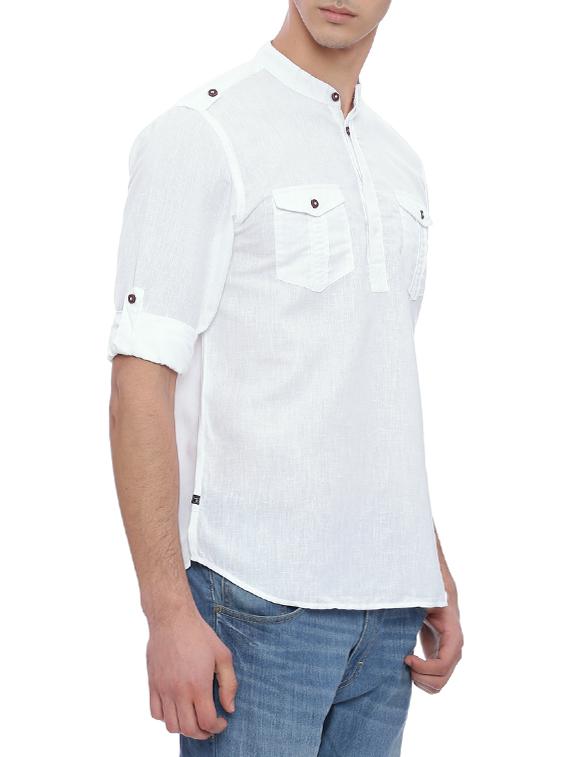 solid white cotton pathani kurta - 14077323 - Zoom Image - 2