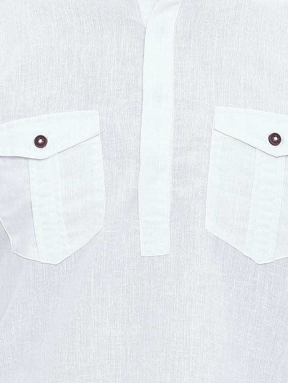 solid white cotton pathani kurta - 14077323 - Zoom Image - 4