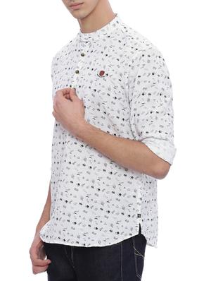 white cotton printed kurta - 14077331 - Standard Image - 2