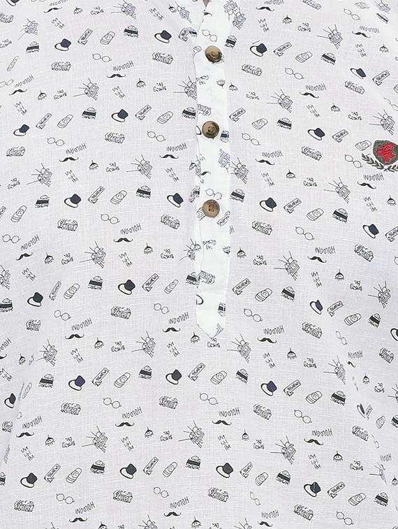 white cotton printed kurta - 14077331 - Zoom Image - 4