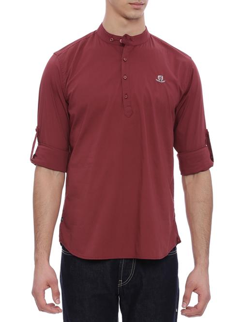 solid maroon cotton short kurta - 14077333 -  Standard Image - 0