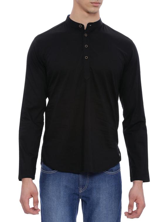 black cotton short kurta - 14077339 - Zoom Image - 1
