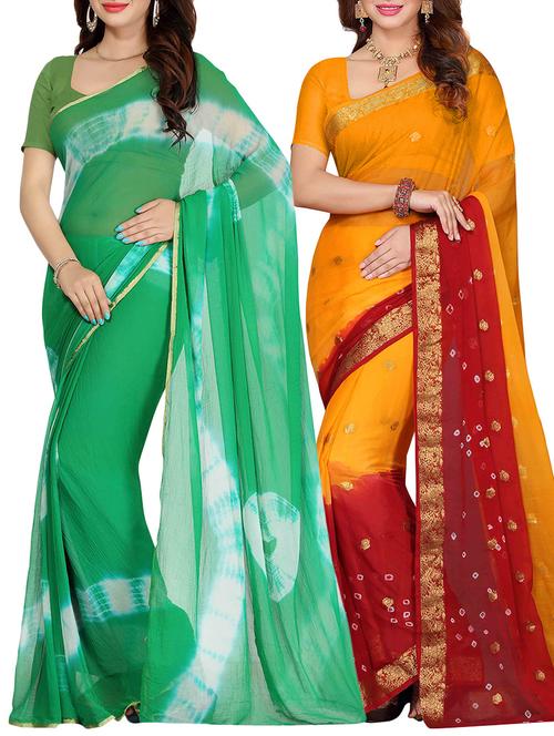 set of 2 multicolor chiffon saree with blouse - 14077616 - Standard Image - 1