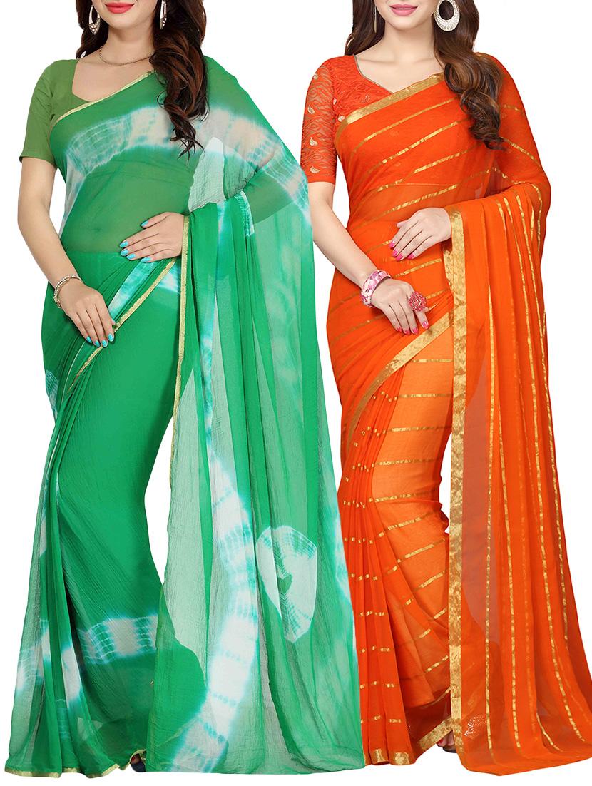 set of 2 multicolor chiffon saree with blouse - 14077617 - Zoom Image - 1