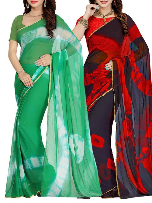set of 2 multicolor chiffon saree with blouse - 14077618 - Standard Image - 1