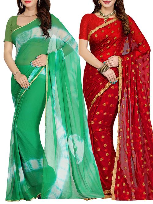 set of 2 multicolor chiffon saree with blouse - 14077619 - Standard Image - 1
