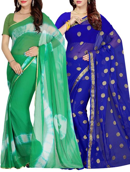 set of 2 multicolor chiffon saree with blouse - 14077629 - Standard Image - 1