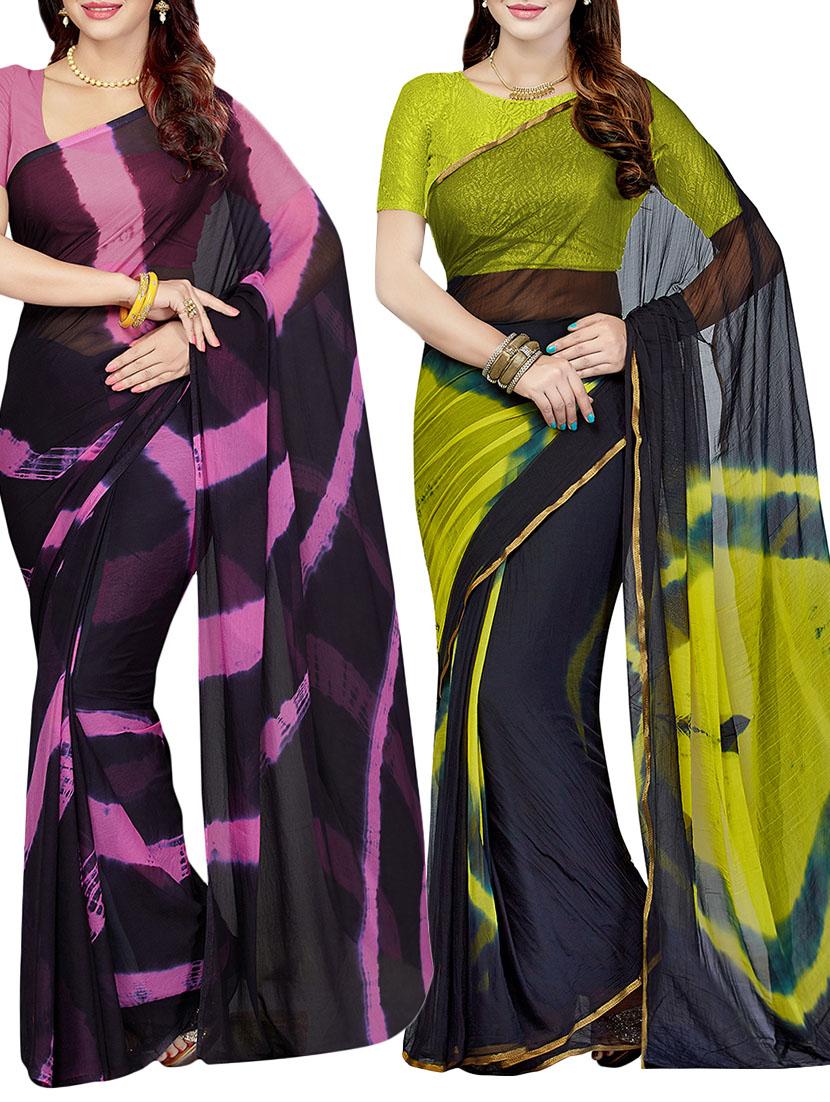 set of 2 multicolor chiffon saree with blouse - 14077717 - Zoom Image - 1