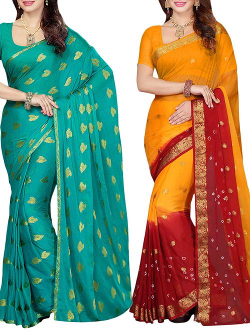 set of 2 multicolor chiffon saree with blouse - 14077739 - Standard Image - 1