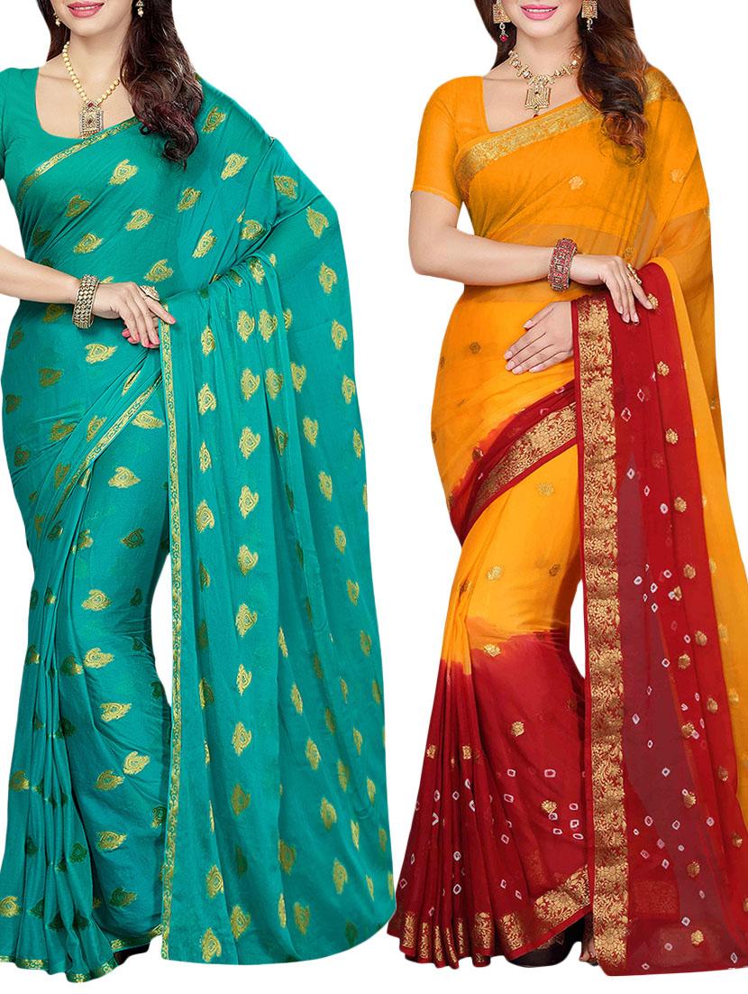 set of 2 multicolor chiffon saree with blouse