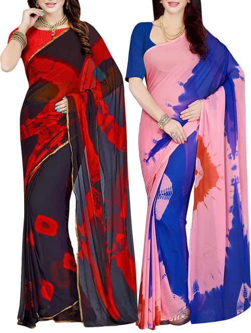 set of 2 multicolor chiffon saree with blouse - 14077772 - Standard Image - 1