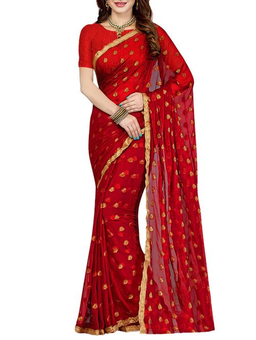 red woven saree with blouse - 14077780 - Standard Image - 1