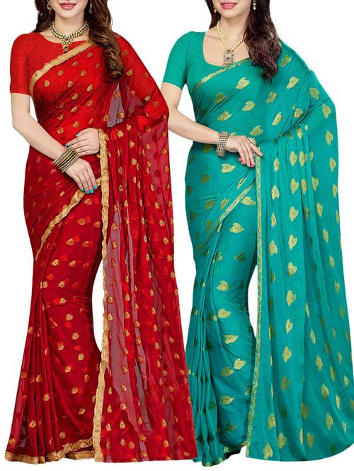 set of 2 multicolor chiffon saree with blouse - 14077781 - Standard Image - 1