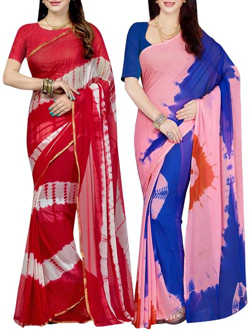 set of 2 multicolor chiffon saree with blouse - 14077797 - Standard Image - 1