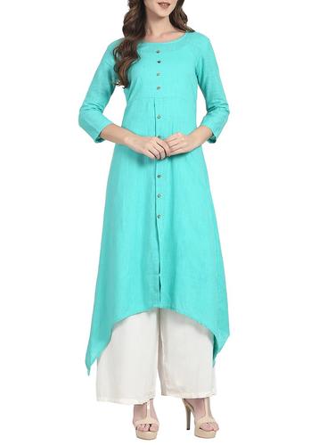 Turquoise Asymmetric kurta - 14077924 - Very Small Image - 1