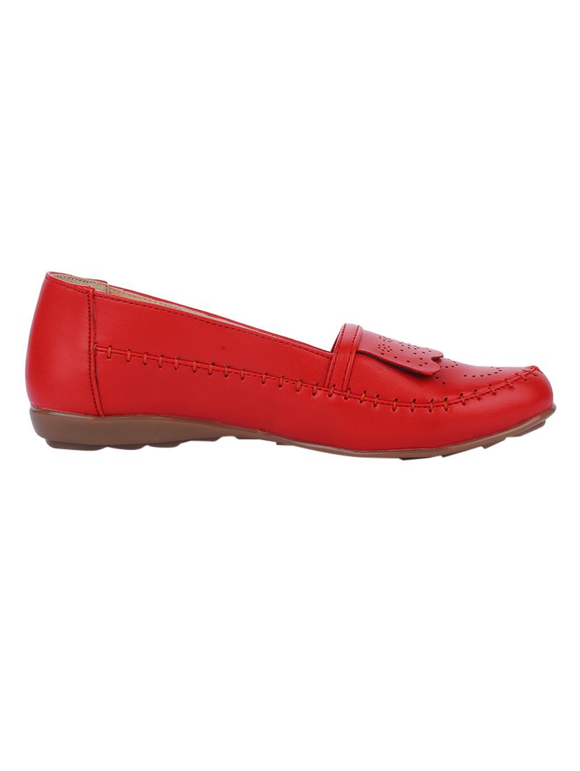 red faux leather slip on loafers - 14078825 - Zoom Image - 2