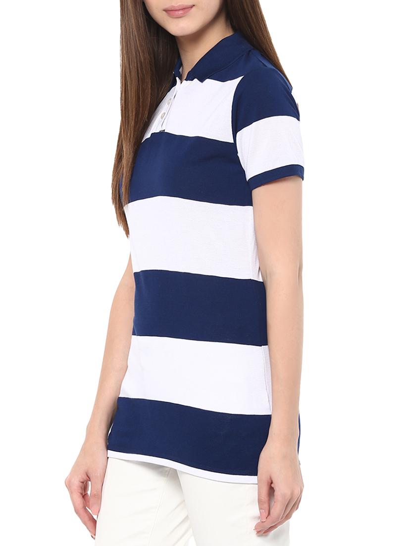 navy blue striped cotton viscose blend regular tee - 14082145 - Zoom Image - 2
