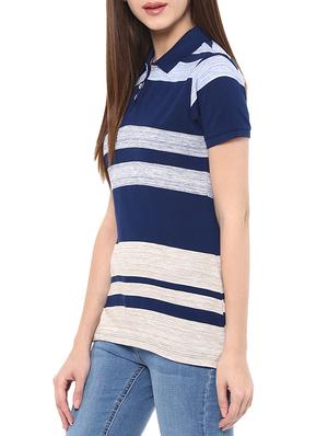 blue striped cotton viscose blend regular tee - 14082147 - Standard Image - 2