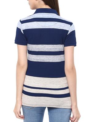 blue striped cotton viscose blend regular tee - 14082147 - Standard Image - 3