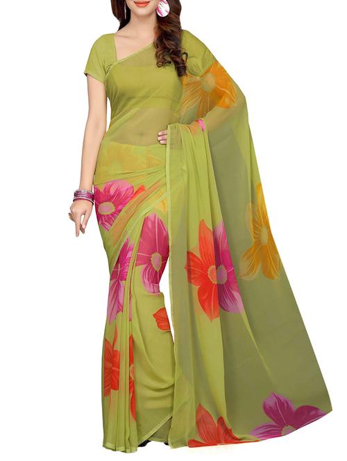 mehandi georgette printed saree with blouse - 14083116 - Standard Image - 1