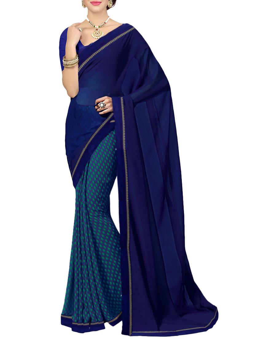 blue & green half & half saree with blouse - 14083128 - Zoom Image - 1