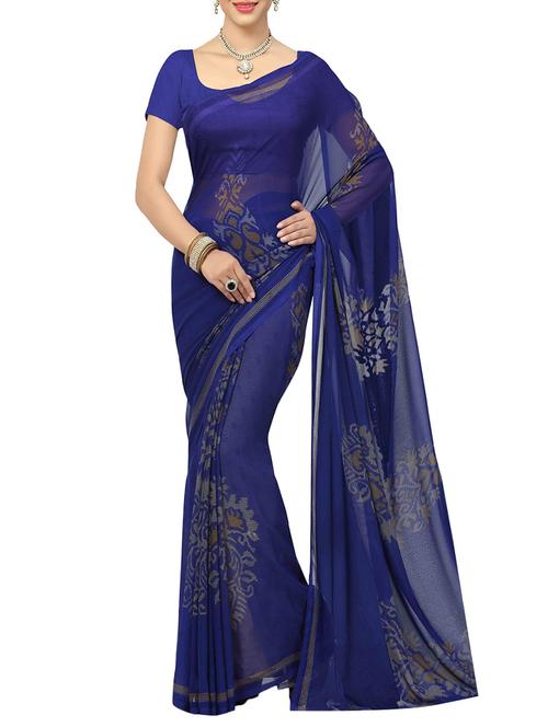 blue georgette printed saree with blouse - 14083132 - Standard Image - 1