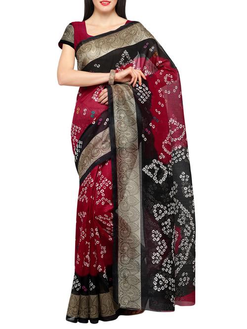 pink & black bandhani saree with blouse - 14083150 - Standard Image - 1