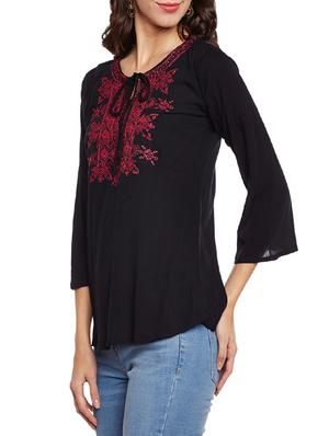 tie up neck embroidered top - 14084442 - Standard Image - 2
