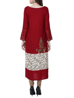 maroon viscose straight kurta - 14087116 - Standard Image - 3
