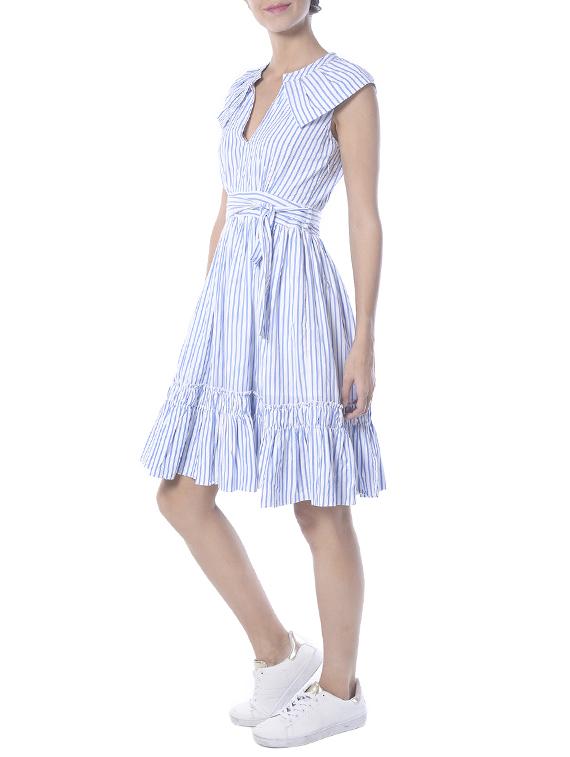 striped blue cotton belted dress - 14087444 - Zoom Image - 2