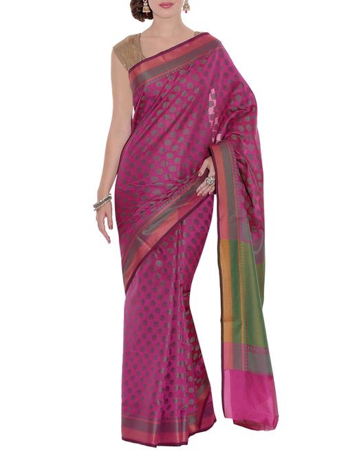 Magenta woven saree with blouse - 14089577 - Standard Image - 1