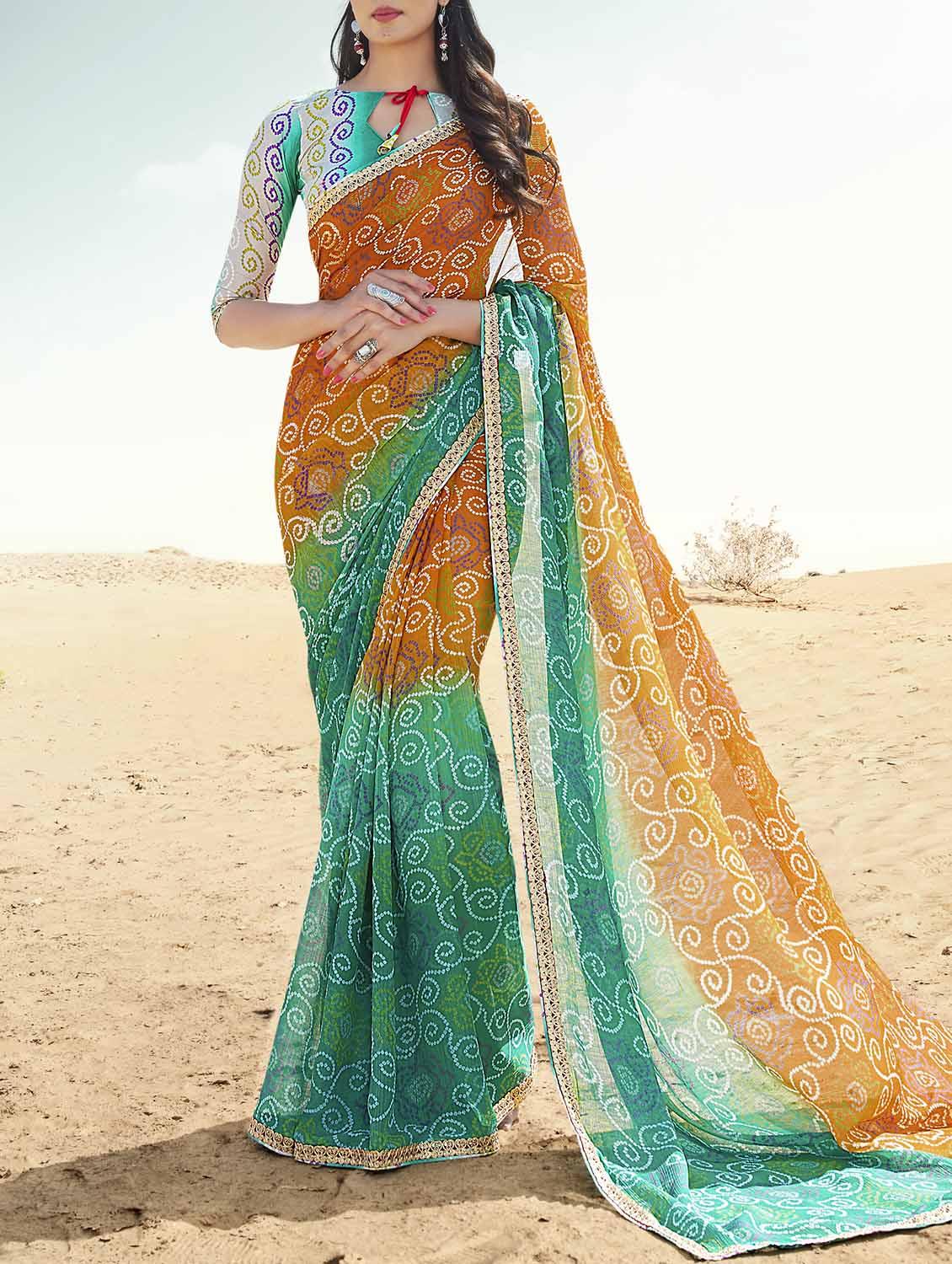 bandhani printed saree with blouse - 14090856 - Zoom Image - 1