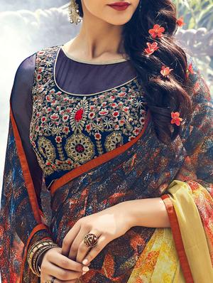 multicolored printed georgette saree with blouse - 14090878 - Standard Image - 2