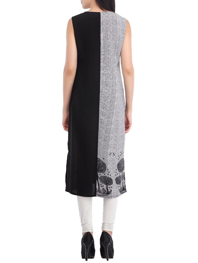 black viscose aline kurta - 14092240 - Zoom Image - 3