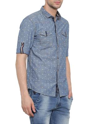 blue denim casual shirt - 14093901 - Standard Image - 2