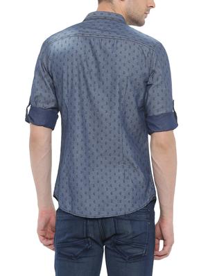 dark blue denim casual shirt - 14093933 - Standard Image - 3