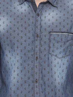 dark blue denim casual shirt - 14093933 - Standard Image - 4