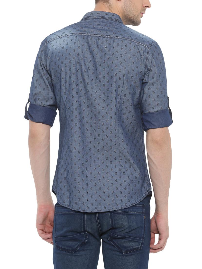 dark blue denim casual shirt - 14093933 - Zoom Image - 3