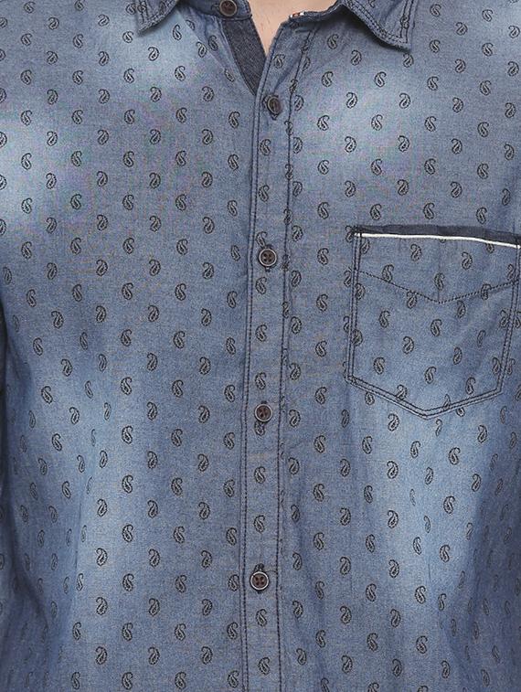 dark blue denim casual shirt - 14093933 - Zoom Image - 4